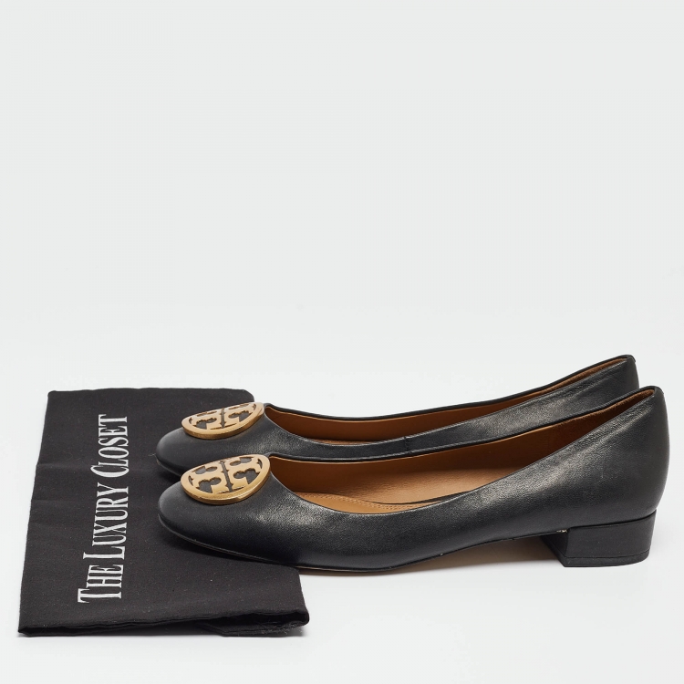 Pre Owned Tory Burch Black Leather Benton Ballet Flats Size 40