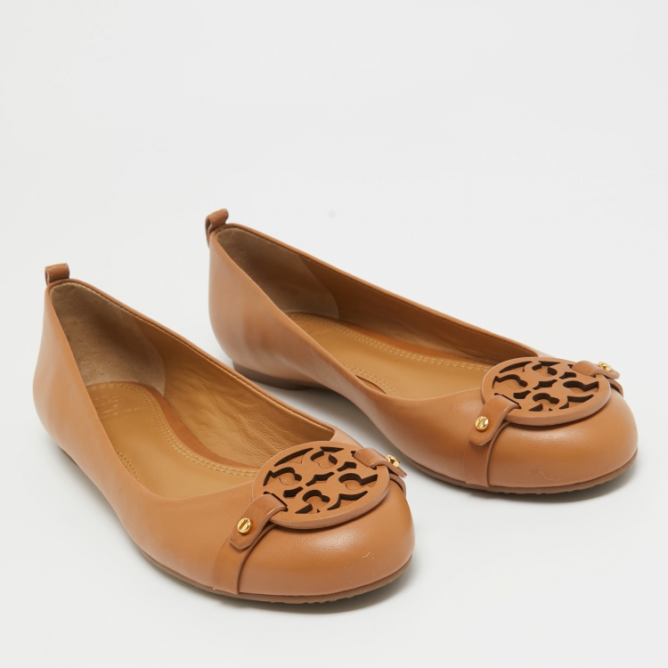 Pre Owned Tory Burch Brown Leather Gabriel Ballet Flats Size 39.5