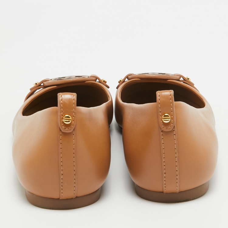 Pre Owned Tory Burch Brown Leather Gabriel Ballet Flats Size 39.5