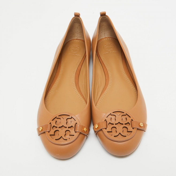 Pre Owned Tory Burch Brown Leather Gabriel Ballet Flats Size 39.5