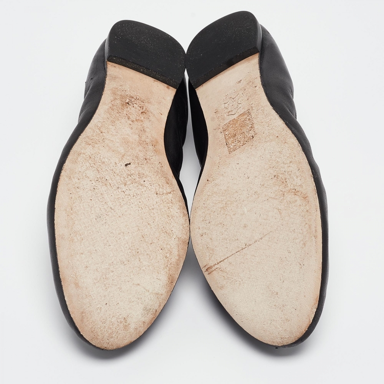 Pre Owned Tory Burch Black Leather Scrunch Ballet Flats Size 38