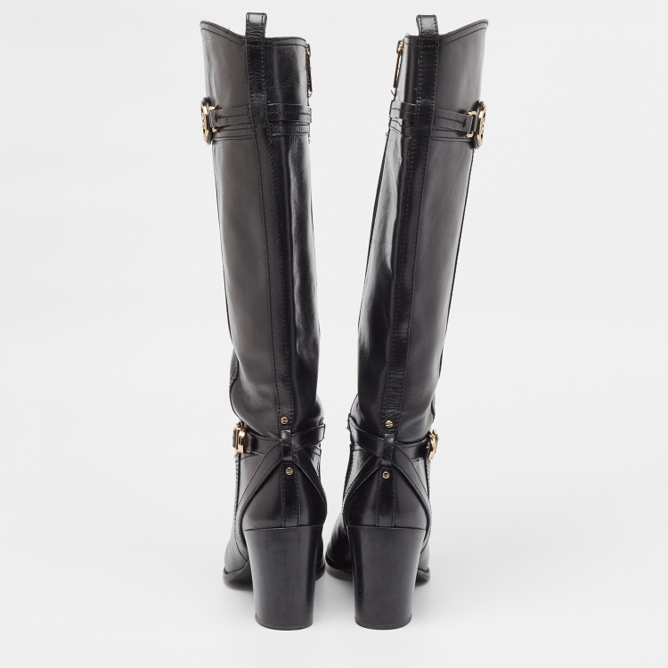 Pre Owned Tory Burch Black Leather Knee Length Boots Size 40.5