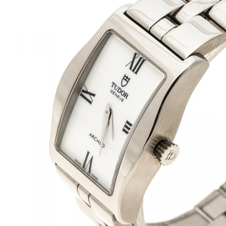 Pre Owned Tudor White Stainless Steel Archeo 30200 Women's Wristwatch 22 mm