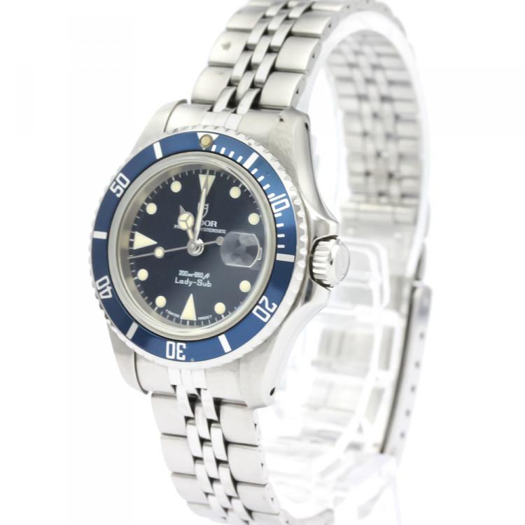Pre Owned Tudor Blue Stainless Steel Prince Oyster Date 96090 Women's Wristwatch 27MM
