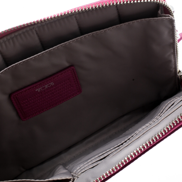Pre Owned Tumi Pink Leather Slim Zip Crossbody Bag