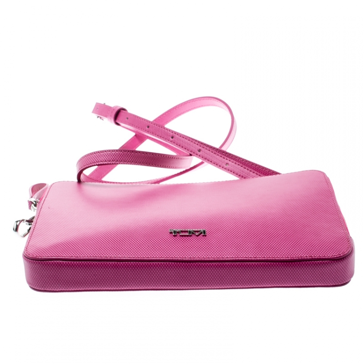 Pre Owned Tumi Pink Leather Slim Zip Crossbody Bag
