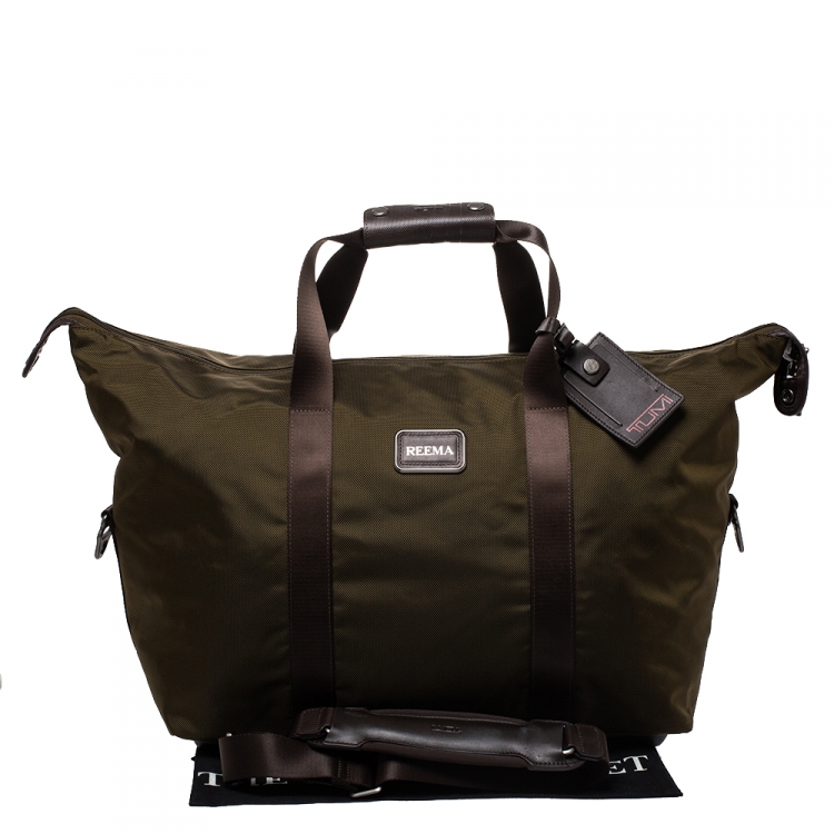 Pre Owned TUMI Khaki Green Nylon Alpha 2 Weekender Duffel Bag
