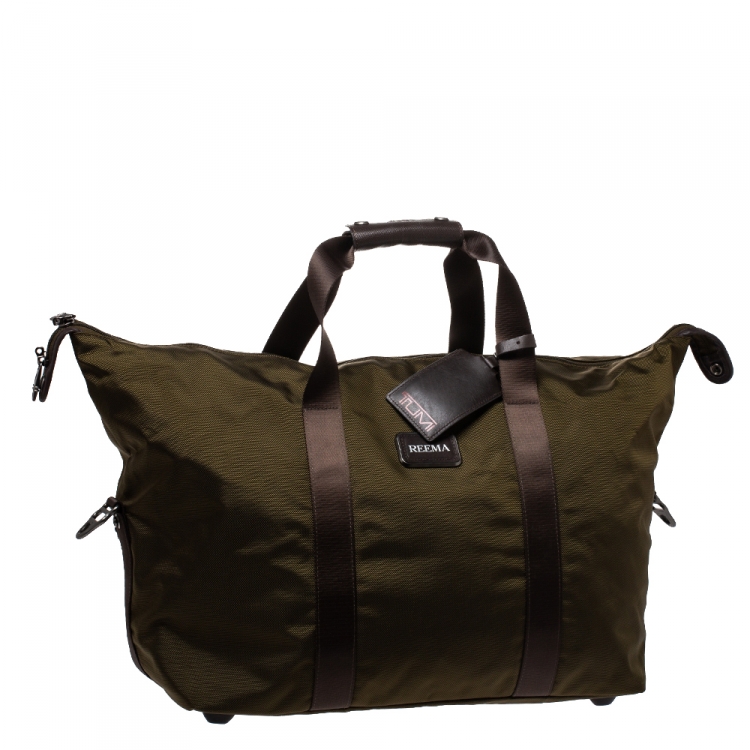 Pre Owned TUMI Khaki Green Nylon Alpha 2 Weekender Duffel Bag