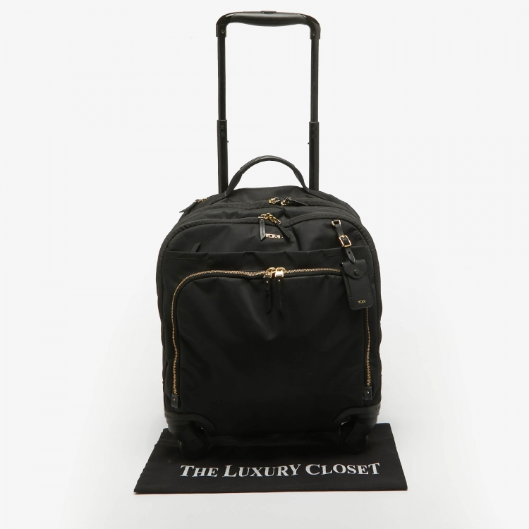 Pre Owned TUMI Black Nylon 4 Wheeled Voyageur Oslo Compact Carry On Luggage