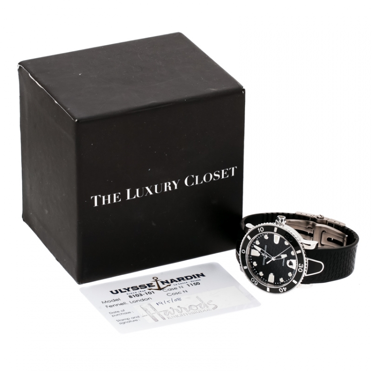Pre Owned Ulysse Nardin Black Stainless Steel Diver 8103-101 Women's Wristwatch 37 mm