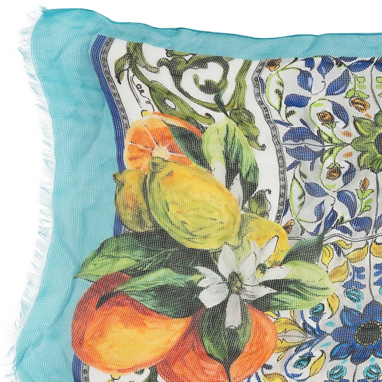 مملوكة مسبقًا Dolce and Gabbana Multicolor Majolica Printed Silk Gauze Fringed Edge Scarf