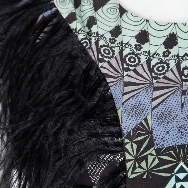 Pre Owned Matthew Williamson AW'11 Multicolor Printed Feather Detail Sleeveless Silk Dress M