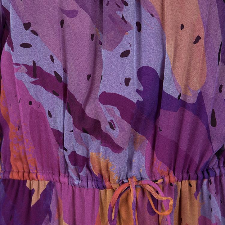 Pre Owned Diane Von Furstenberg Multicolor Printed Silk Tie Detail Off Shoulder Camila Maxi Dress M