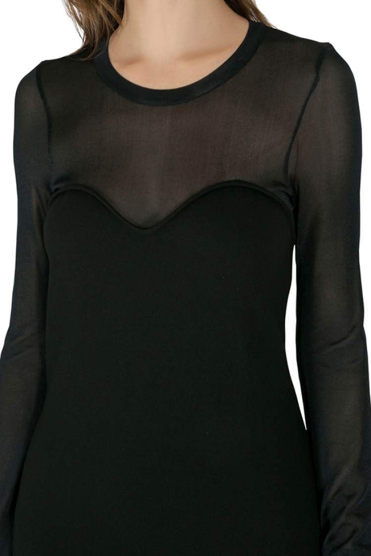 Pre Owned Isabel Marant Black Wool Blend Sheer Yoke Aglaee Mini Dress M