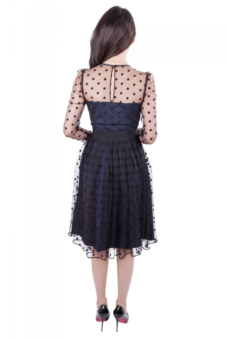Pre Owned Alice by Temperley Navy Blue and Black Polka Dot Sheer Mesh Overlay Celia Dress S
