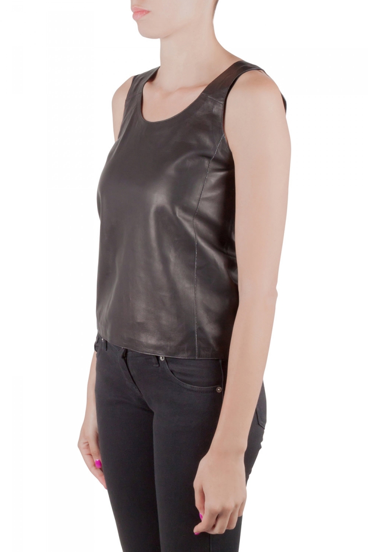 Pre Owned MM6 Maison Margiela Black Leather Sleeveless Tank Top M