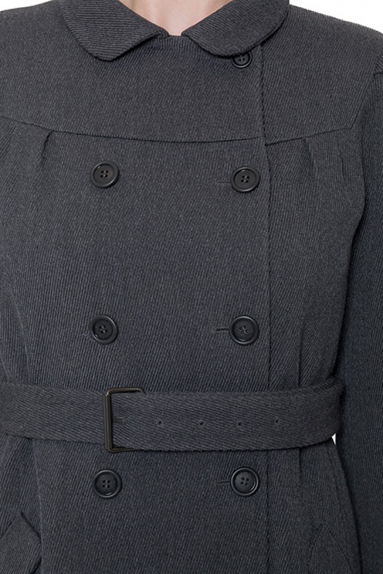 Pre Owned Miu Miu Dark Grey Wool Double Breasted Belted Long Coat M