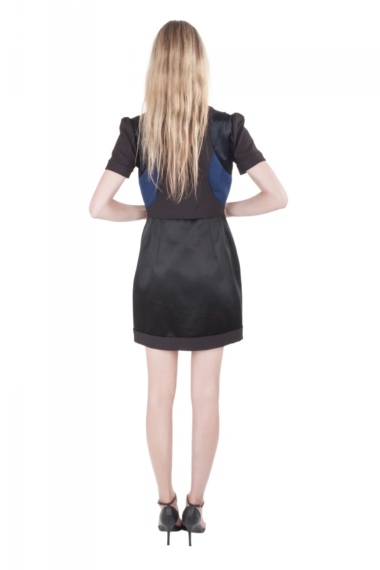 Pre Owned Victoria Victoria Beckham Black Contrast Jacquard Paneled Zip Front Dress M