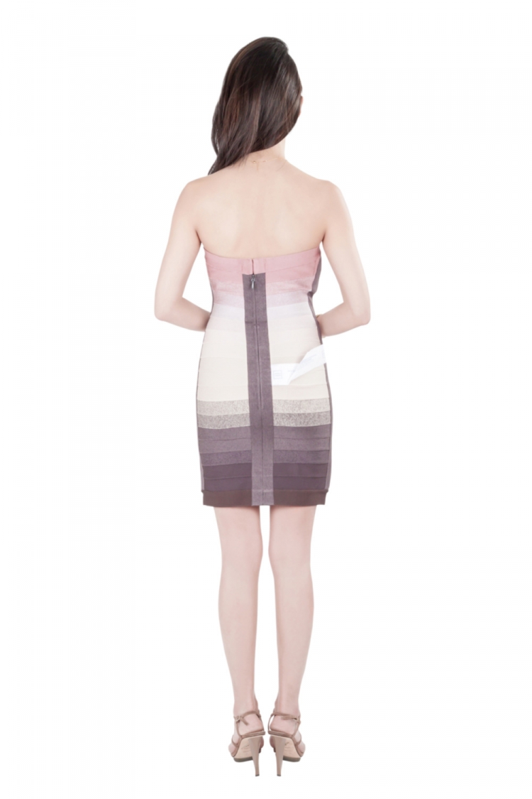 Pre Owned Herve Leger Dusty Petal Ombre Knit Strapless Bianca Bandage Dress M