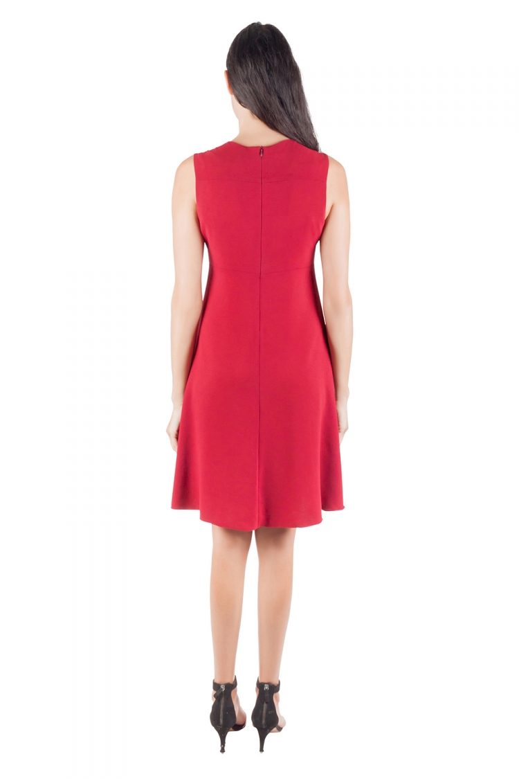 Pre Owned Joseph Ruby Red Crepe Stretch V Neck Sleeveless Polly Dress M