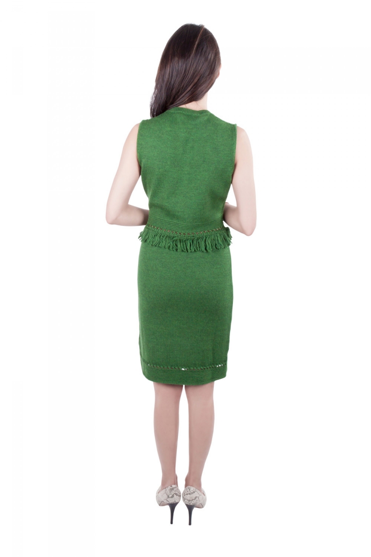 Pre Owned Dsquared2 Green Ribbed Knit Sleeveless Fringed Sheath Dress M