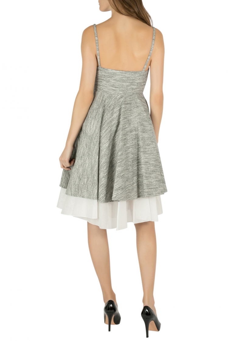 Pre Owned Philosophy Grey Tweed Overlay Layered Fit and Flare Dress S