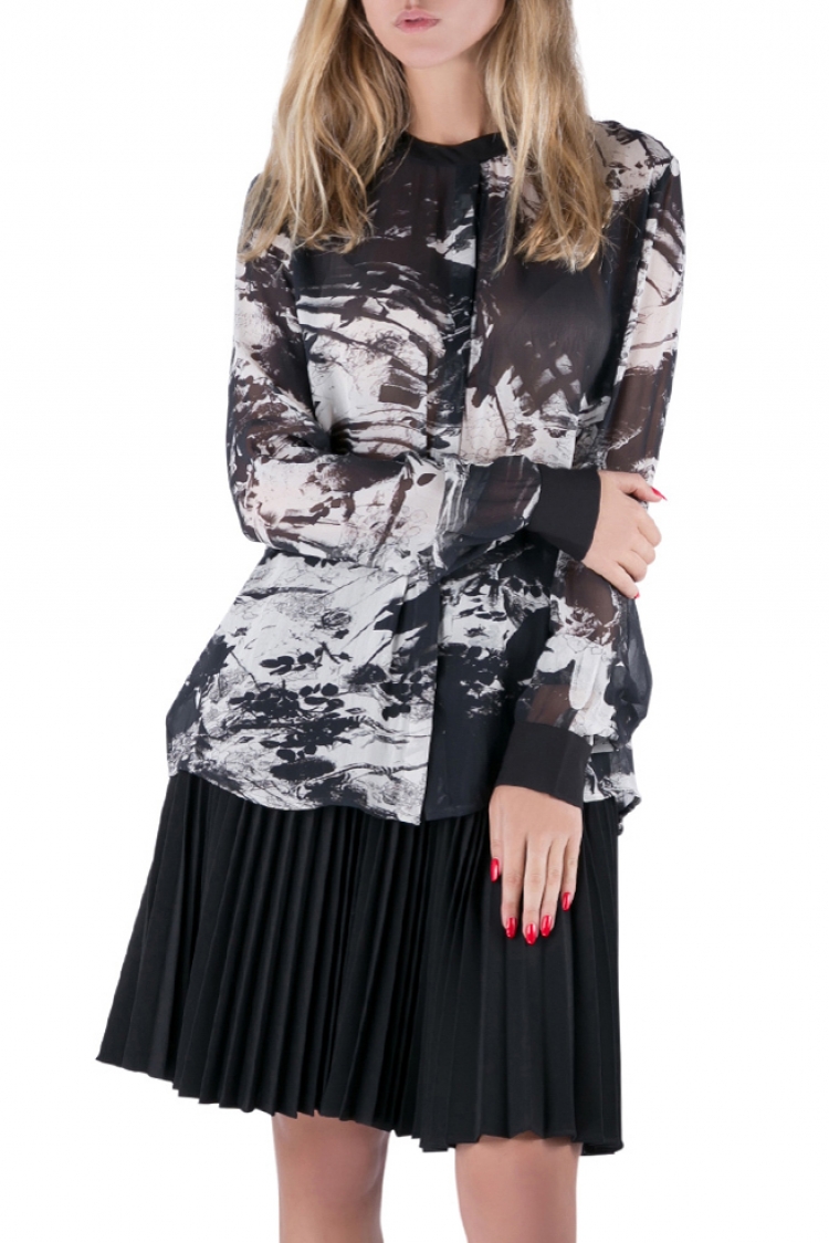 Pre Owned Preen by Thornton Bregazzi Blackbirds Printed Silk Long Sleeve High Low Blouse L
