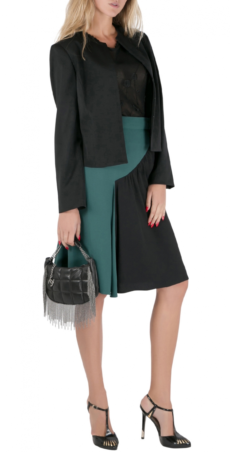 Pre Owned Prada Colorblock Crepe Ruched Panel A Line Skirt S