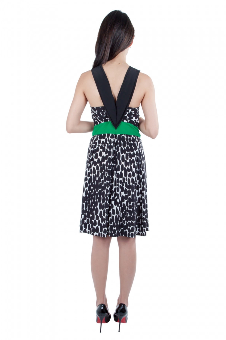 Pre Owned Gucci Monochrome Polka Dot Print Silk Contrast Waistband Sleeveless Dress M