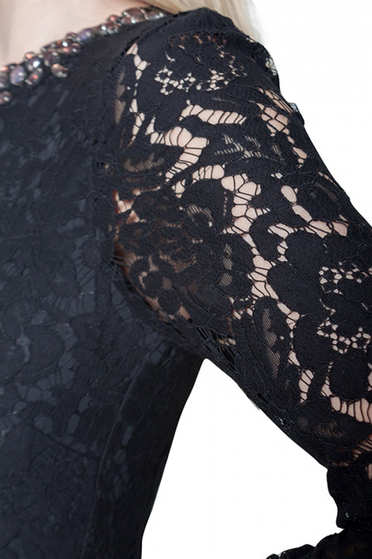 Pre Owned Needle & Thread Black Floral Lace Embellished Neck Gown S