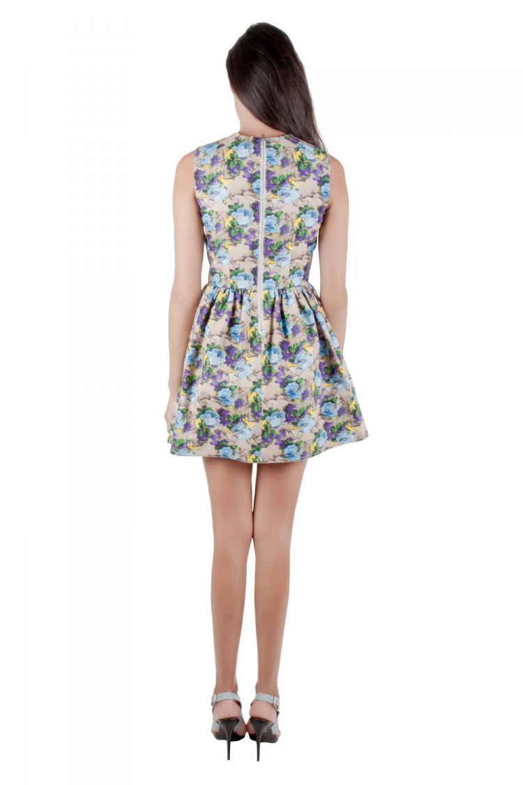 Pre Owned MSGM Multicolor Floral Printed Cotton Canvas Zip Accent Detail Dress S