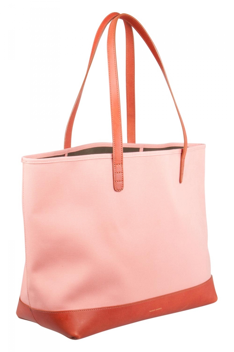 Mansur Gavriel Blush Pink/Brown and Moss Green Canvas and Leather Tote  Mansur Gavriel
