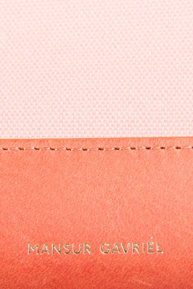 Pre Owned Mansur Gavriel Blush Pink/Brown and Moss Green Canvas and Leather Tote