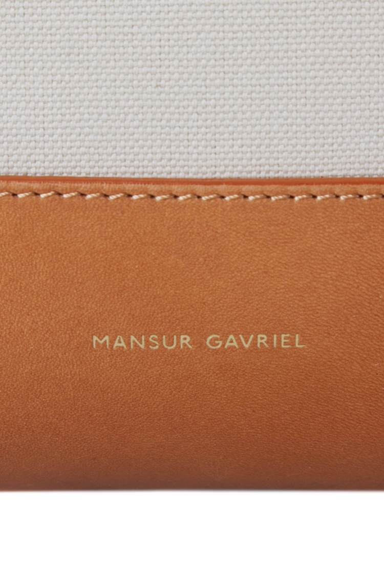 Pre Owned Mansur Gavriel Cream/Tan Canvas and Leather Tote