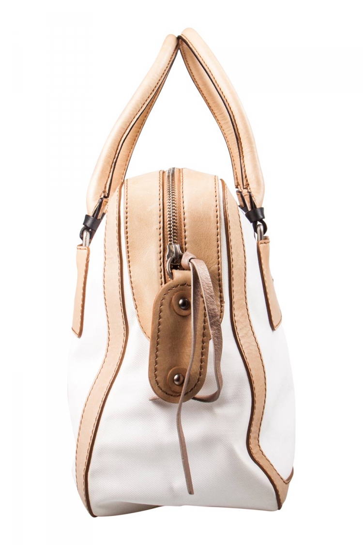 Pre Owned Chloe Beige/White Canvas and Leather Satchel