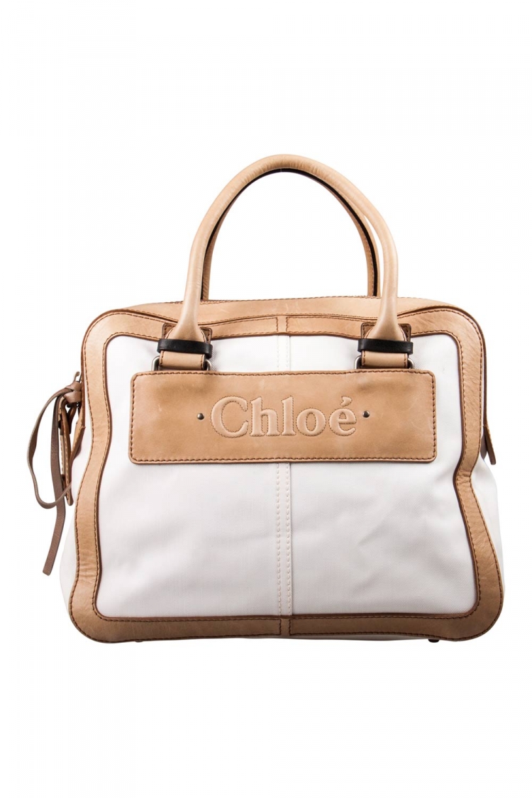 Pre Owned Chloe Beige/White Canvas and Leather Satchel