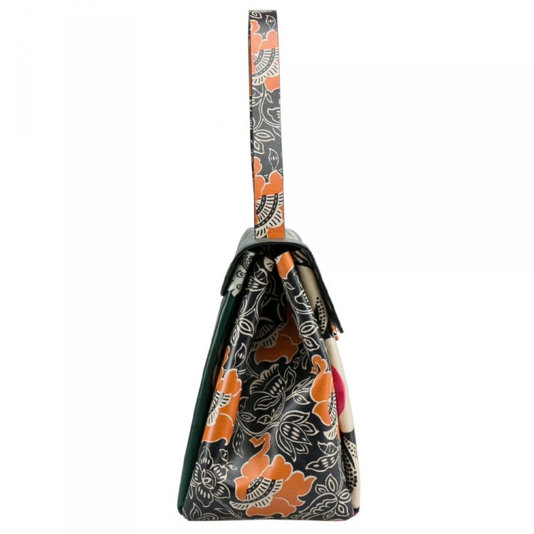 Pre Owned Valenitino Multicolor Floral Print Leather Mime Top Handle Bag