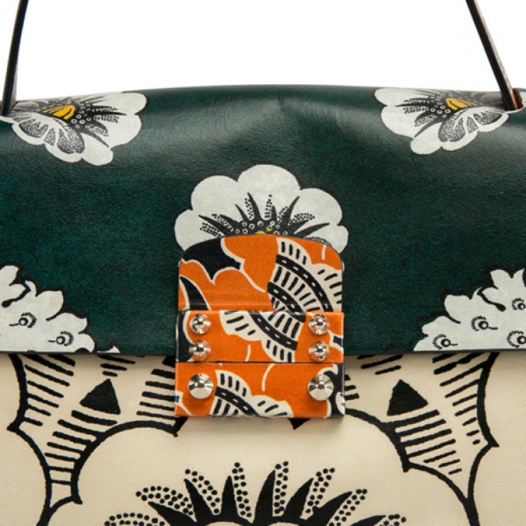 Pre Owned Valenitino Multicolor Floral Print Leather Mime Top Handle Bag