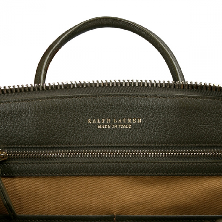 Pre Owned Ralph Lauren Olive Leather Soft Ricky 40 Zip Tote