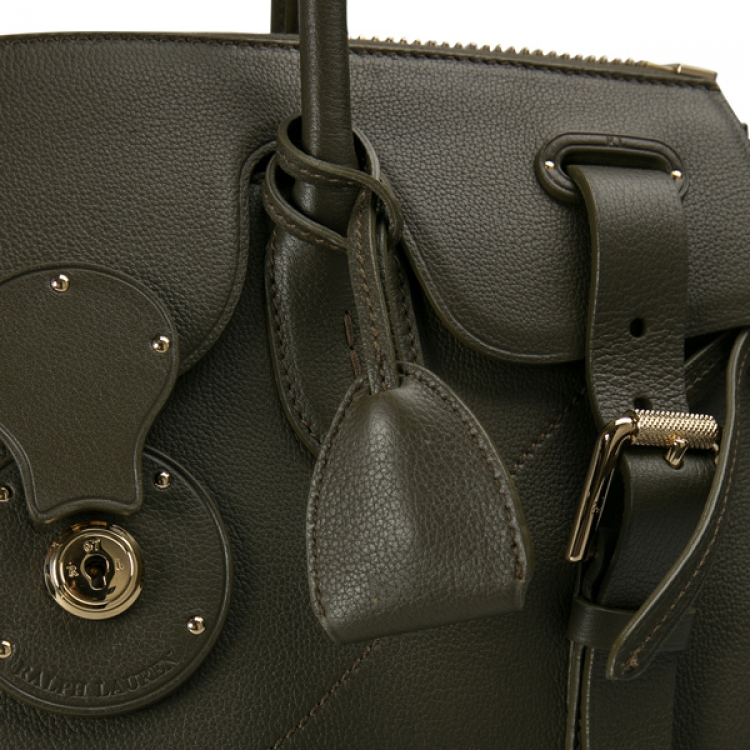 Pre Owned Ralph Lauren Olive Leather Soft Ricky 40 Zip Tote