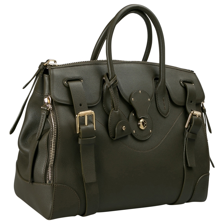 Pre Owned Ralph Lauren Olive Leather Soft Ricky 40 Zip Tote