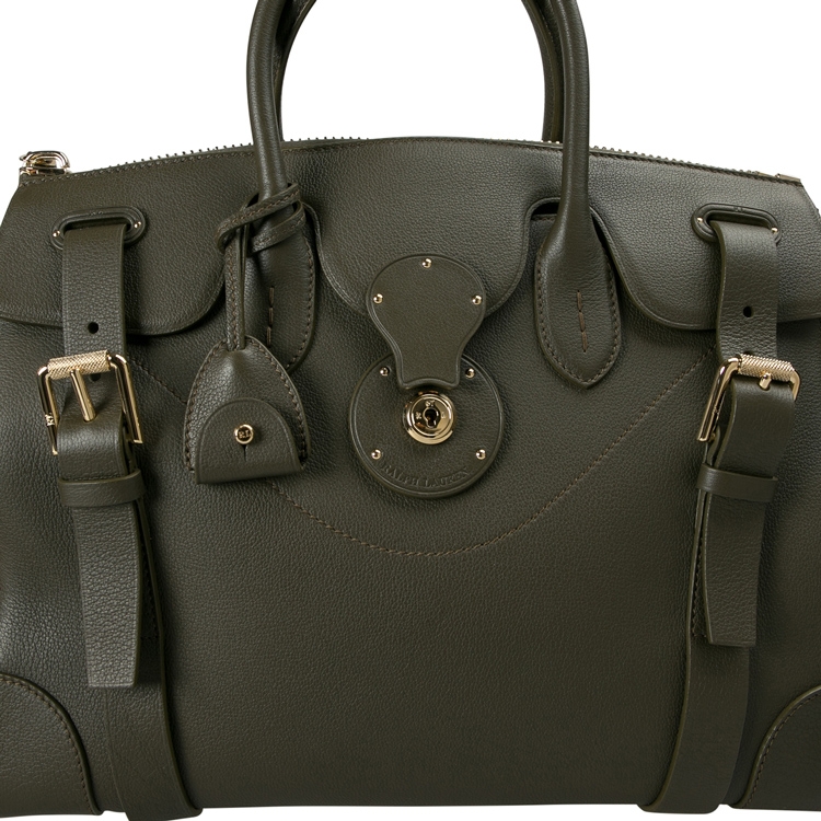 Pre Owned Ralph Lauren Olive Leather Soft Ricky 40 Zip Tote