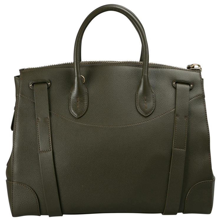 Pre Owned Ralph Lauren Olive Leather Soft Ricky 40 Zip Tote