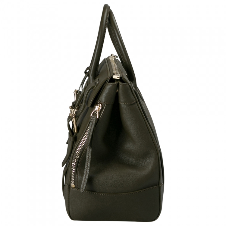 Pre Owned Ralph Lauren Olive Leather Soft Ricky 40 Zip Tote