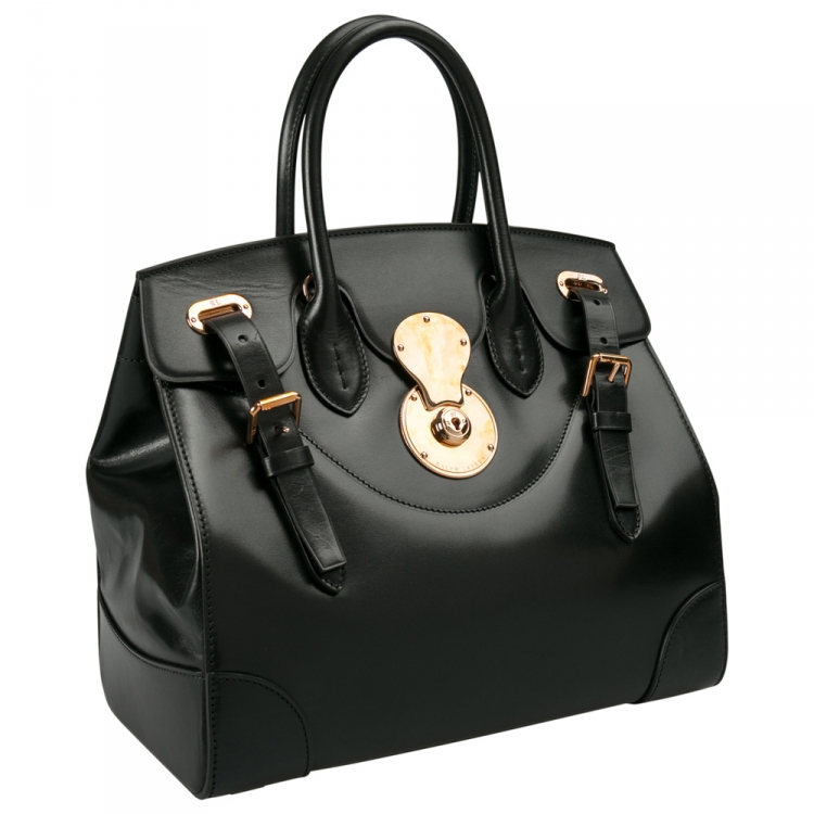 Pre Owned Ralph Lauren Black Leather The Ricky Bag With Light Top Handle Bag