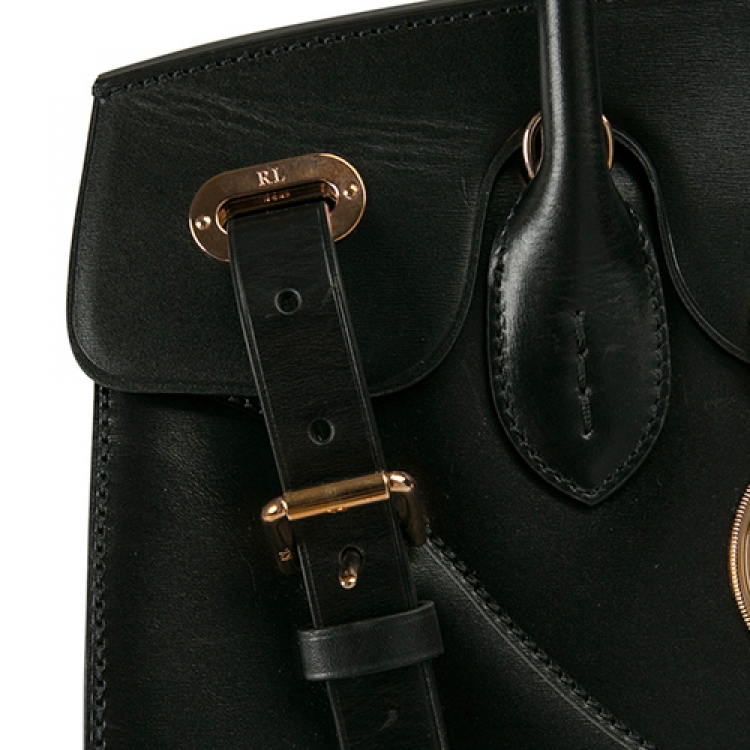 Pre Owned Ralph Lauren Black Leather The Ricky Bag With Light Top Handle Bag