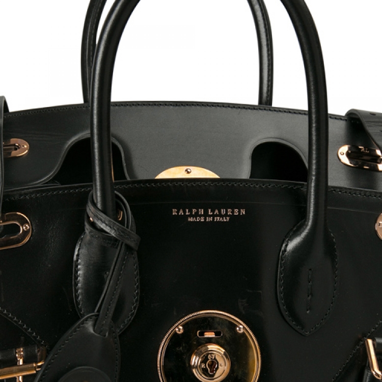 Pre Owned Ralph Lauren Black Leather The Ricky Bag With Light Top Handle Bag