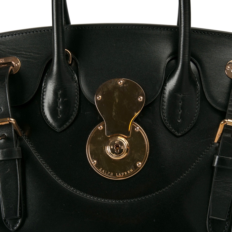 Pre Owned Ralph Lauren Black Leather The Ricky Bag With Light Top Handle Bag