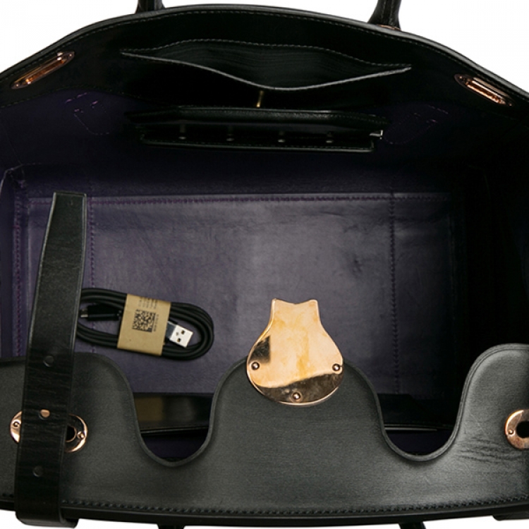 Pre Owned Ralph Lauren Black Leather The Ricky Bag With Light Top Handle Bag