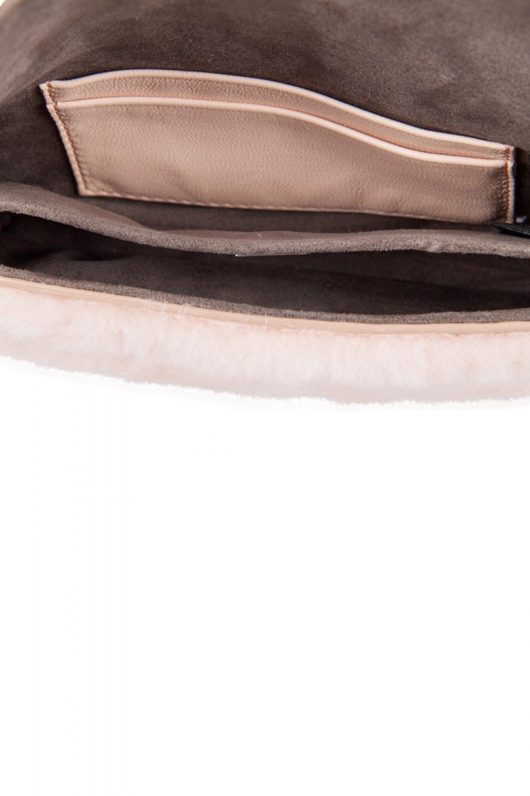 Pre Owned Fendi Light Apricot Sherling Micro Baguette Crossbody Bag